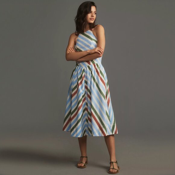 Anthropologie Dresses & Skirts - ANTHROPOLOGIE | Maeve | Cotton Halter Midi Chevron Multi Stripe Sundress | NWT